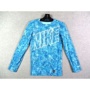 Nike Pro Youth Shirt XL Blue‎ Large Spellout Logo Fleece Baselayer Performance